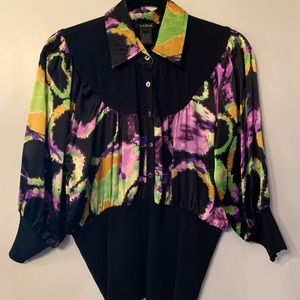 Yuma print & knit blouse with pouf sleeves